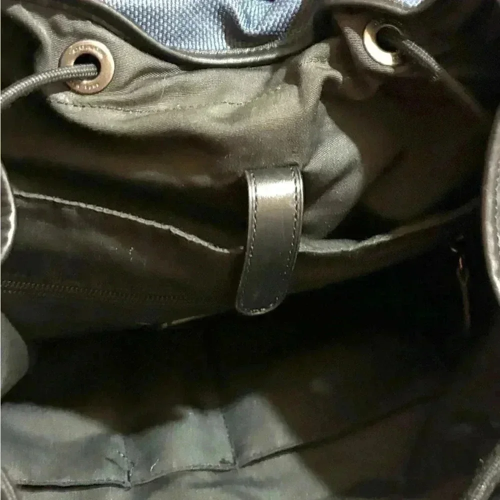 Coach unisex navy blue black leather nylon backpack
